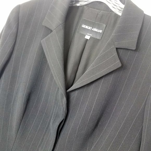 Giorgio Armani Size 14 Navy Blue Pin Lama Wool Blend Blazer Suit Coat Jacket - Picture 6 of 16